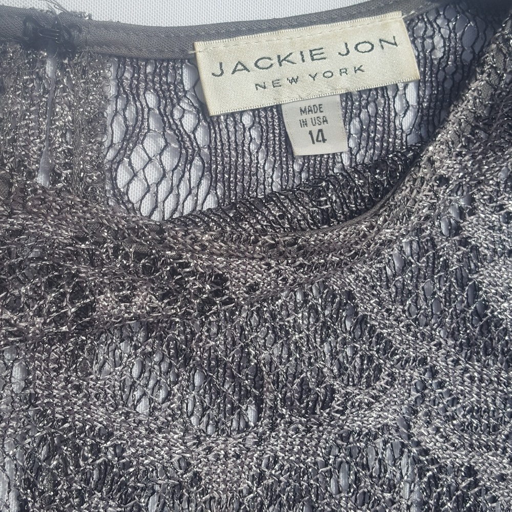 Jackie Jon Mid Dress 14 Gray Metallic Party Dress - Picture 3 of 4